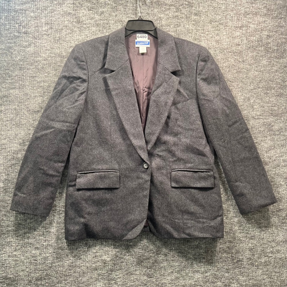 Pendleton Classic Wool Blazer Gray Single Button Made in USA Size 14 Vintage